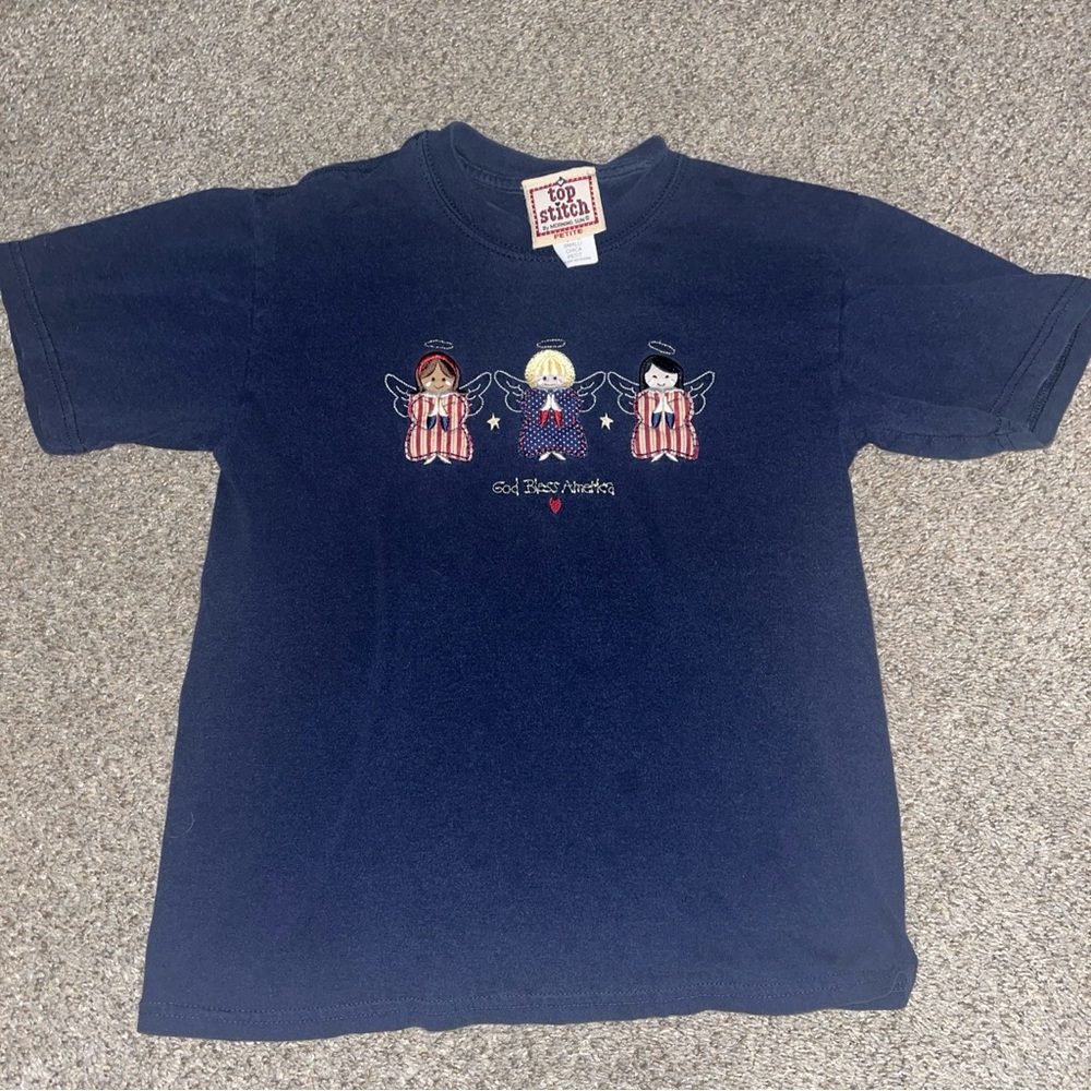 Vintage Top Stitch By Morning Sun T-Shirt Angels God Bless America USA Grandma